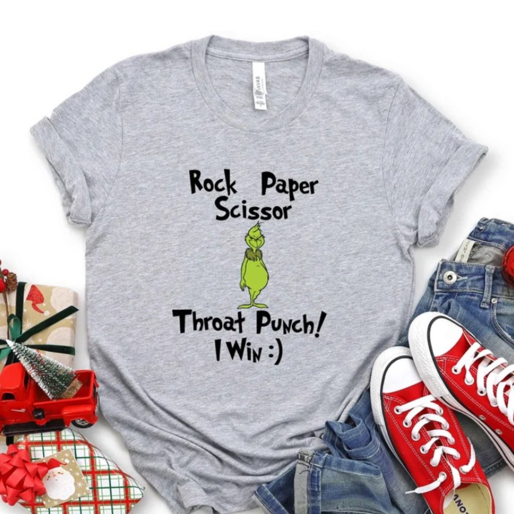 Rock Paper Scissor Throat Punch I Win T-Shirt, Grinch Christmas Shirt